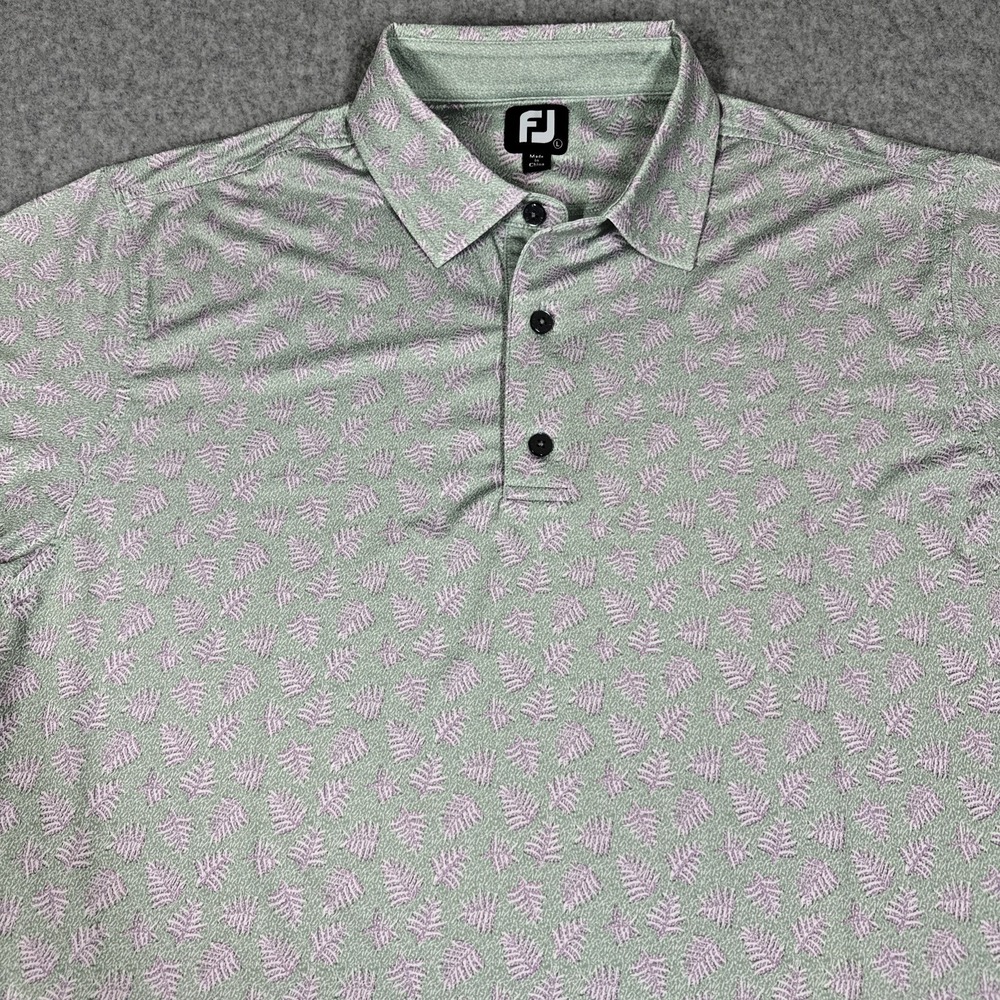 Footjoy‎ FJ Men's Golf Polo Shirt Large Leaf All Over Print Performance Stretch